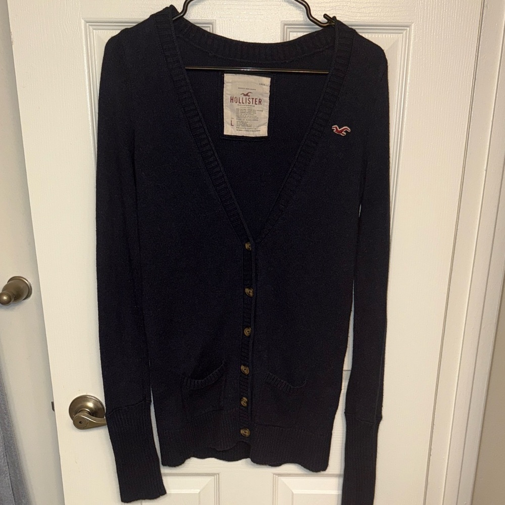 Y2K Vintage Hollister Navy Blue Button Up Cardigan size L